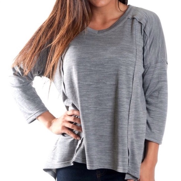 All For Color Gray Paige Basic Slouchy Top - Picture 1 of 5